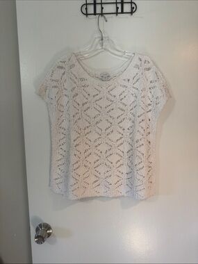 J. Jill Cream Open-Weave Short Sleeve Top